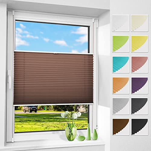 Allesin Plissee ohne Bohren Plissees Klemmfix Braun 50x130cm(BxH), Plisseerollo Faltrollo mit Klemmträger, Jalousie Rollos für Fenster und Tür, Sichtschutz und Sonnenschutz