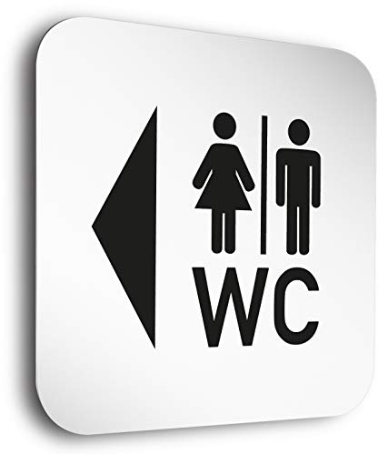 Türschilder der Extraklasse! • WC links • Toilettenschild in der Größe 150 x 150 x 1,5 mm • 5mm Abstandhalter verleihen dem Türschild einen exklusiven schwebe Effekt