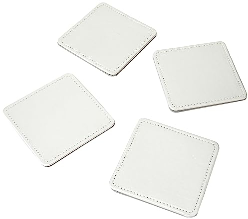 Creative Tops - Lot de 4 Dessous de Verre Carré en Faux Cuir, Argent, 10 cm