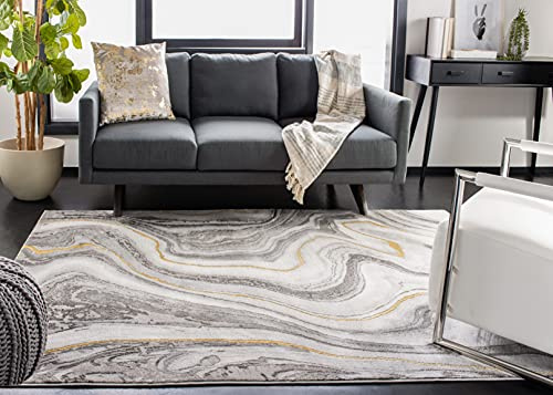SAFAVIEH Zeitgenössische Teppich für Wohnzimmer, Esszimmer, Schlafzimmer - Craft Collection, Kurzer Flor, Grau und Gold, 122 X 183 cm