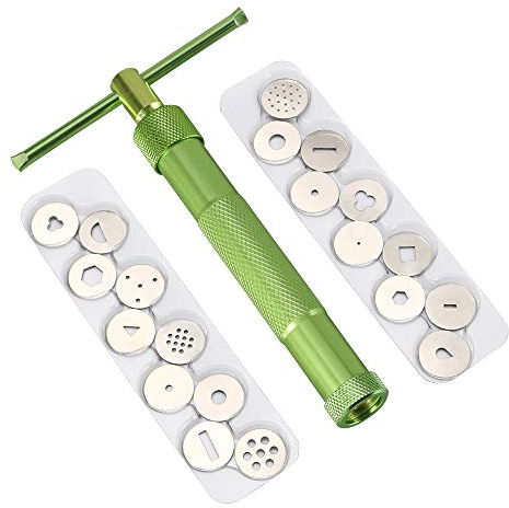 Vicloon Estrusore Pasta di Zucchero, Portatile Estrusore Argilla Scolpire Strumento con 20 Dischi Intercambiabili per Fondente, Torta e Argilla(Verde)