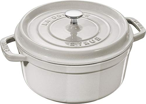 Staub Cast Iron 7-qt Round Cocotte - White Truffle, Made in France