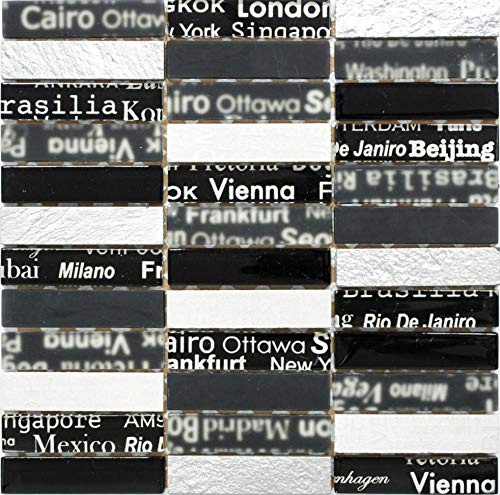 Mosaik Fliese Mosaikstäbchen schwarz Riemchen Glasmosaik Crystal Stein für BODEN WAND KÜCHE FLIESENSPIEGEL THEKENVERKLEIDUNG Mosaikmatte Mosaikplatte