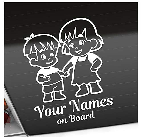 Kiwistar - Babyaufkleber - Weiß - Geschwister Junge Mädchen Sticker - mit Wunschtext individuell personalisiert + Baby on Board 15cm - für Auto, Motorrad, Tuning - Aufkleber selbst gestalten