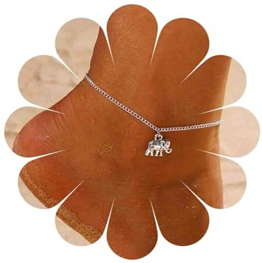 Yienate Fußkettchen für den Strand, einfache Legierung, Silber, Elefanten-Anhänger, Fußschmuck für Frauen und Mädchen