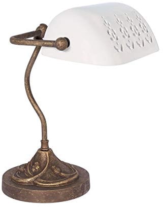Kunstvolle Bankerlampe Messing massiv Glas in Bronze Antik Weiß Handarbeit MINISTERO Schreibtischleuchte