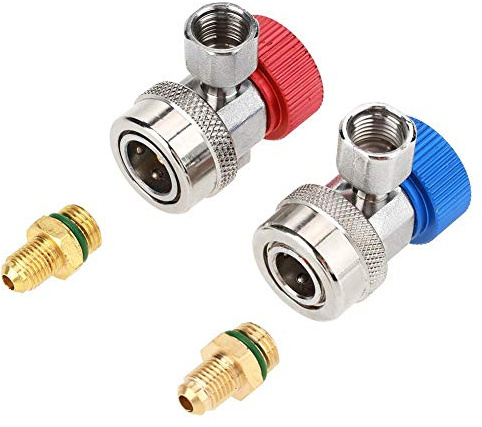 Adaptateurs de Raccords R134, Connecteurs de Coupleurs Rapides pour Système de Climatisation A/C, Port Mâle 1/4 Pouces, Kit de Jauges de Collecteur de Réfrigérant