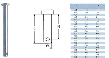 5 Stück Steckbolzen Ø 6-12 mm Edelstahl A4 Sicherungsbolzen Splintbolzen Sicherungssplint Bolzen (Edelstahl V4A, 6x15mm)