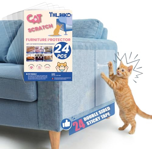 THLHKD Cat Scratch Furniture Protector: 12PCS Double Side Tape Couch Anti Cat Scratch Deterrent, Indoor Anti-Scratch Sofa Clear Protectors for Pet ﻿