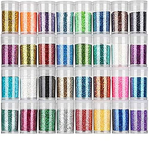 Tallgoo 32 Stück Bastel Glitzer Set,32er ×7.6g Farben Glitzerpulver Set,zum Basteln für Dekoration, Nagelkunst,Karten, Papier