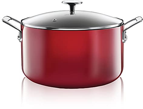 Granitestone Diamond - Pentola antiaderente da 5 litri, con coperchio in vetro temperato, adatta per forno e lavastoviglie, 100% priva di PFOA, colore: rosso