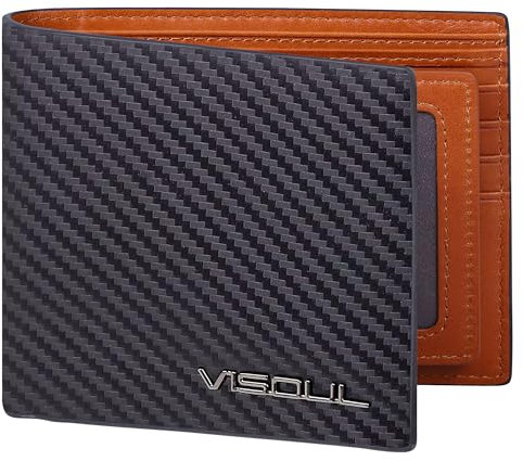 VISOUL Leder Geldbörse Herren mit ID Fenster RFID Schutz,Echtleder Geldbeutel für Männer Portemonnaie Brieftasche Wallet Portmonee Carbon Braun