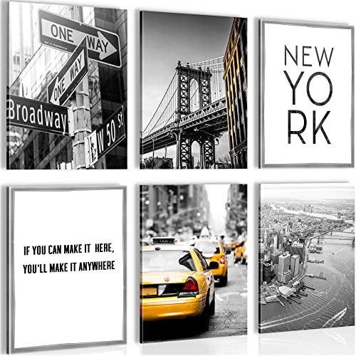 Novart Wandbilder - KEIN EXTRA RAHMEN BENÖTIGT - Wohnzimmer Schlafzimmer - Bilder Modern New York City - Gelb Grau - N006365a