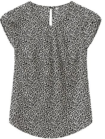 TASAMO Woman Shirts Basic Chiffon Round Neck Keyhole Back Pleated Casual Cap Sleeves Tee(Medium, Leopard White)