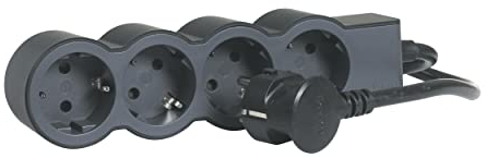 LEGRAND, Flache Steckdosenleiste, 4-fach Steckdose, Mehrfachsteckdose, 1,5 Meter Kabellänge, Schwarz/Dunkelgrau, 694553