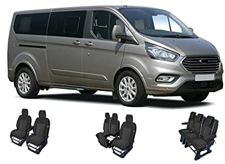 Accesorionline Sitzbezüge kompatibel mit Ford Transit Custom Stoffbezüge schwarz (8-Sitzer)