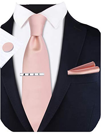 Gusleson Mens Rose Gold Tie set Silk Ties for Men Solid Necktie Handkerchief Cufflinks Tie Clip with Box (UK6101-23)