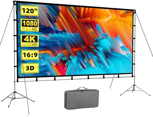 Vamvo - Pantalla de proyector portátil para exteriores, con soporte de aleación de aluminio, pantalla de proyector plegable de 120 pulgadas, pantalla de cine interior de 10 pies con bolsa de