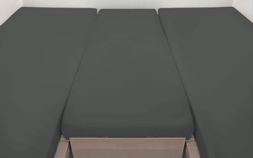 Castejo Spannbettlaken 3-teiliges Spannbettlaken-Set für Wohnmobile/-Wagen, mit elastischem Gummizug und großem Mittelstück 70x190-85x210 + 60x120cm (anthrazit)