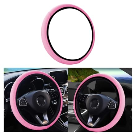 CGEAMDY Auto Lenkrad Abdeckung, Universal 38 cm Microfiber Lenkradhülle, Anti Rutsch Atmungsaktiv Lenkradabdeckung, Geruch frei Lenkradbezug Lenkradschoner(Pink)
