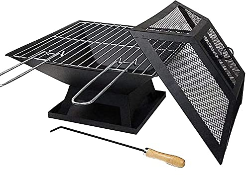 ZAANU Feuerstelle für den Außenbereich, BBQ-Grill mit Heizung, für den Außenbereich, Garten, schwarzer Grill, Metall-Kohlenbecken, Terrassendekoration, Feuerstelle