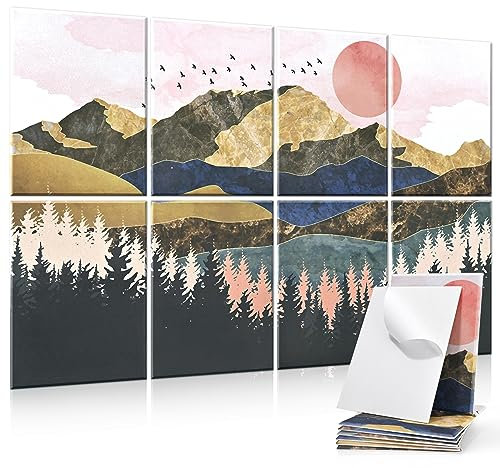 Yrendenge 8 Pack Acoustic Panel,Self-adhesive Soundproofing Panels, Sunset Art Acoustic Panels Acoustic Wall Panels, High Density Sound Absorbing Panels Wall Padding Decoration for Home, Studio
