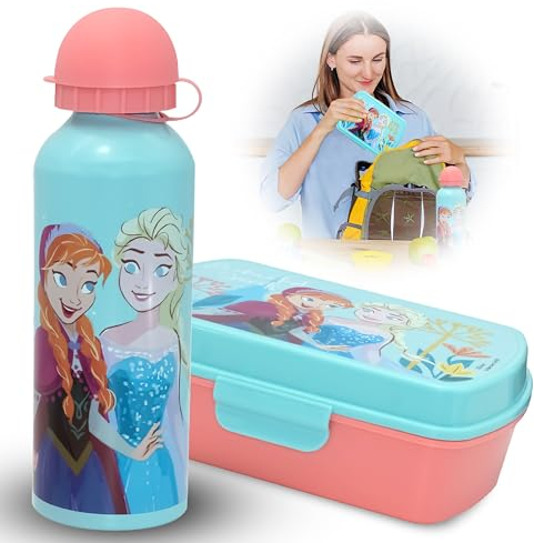 SRV Hub Lot de 2 boîtes à déjeuner pour enfants de 3 ans et plus avec bouteille d'eau - Bouteille en aluminium de 500 ml - Sans BPA - Passe au lave-vaisselle FR50009