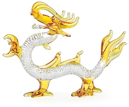 LONGWIN Kristalldrachenstatue, mundgeblasenes Glas, chinesischer Drache, Glücksbringer, Feng Shui, Heimdekoration, 15 cm