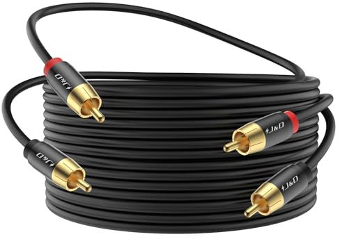J&D 2 RCA M/M Stereo Audio Cavo, Cavo Audio RCA da 20 FT con Connettore Placcato in Oro e Guscio in Rame 2RCA Maschio a 2RCA Maschio per Home Theater, HDTV, Amplificatori, Altoparlanti, 6 Meter