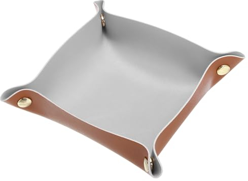 sourcing map PU Leder Schmuckträger 8.3x8.3 Klappbares Valet Fach Organizer Auffangschale für Reisetisch Nachttisch Schlüssel Münze Uhr Grau-Braun