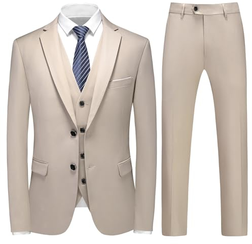 KUDMOL Costume Homme 3 Pièces Mariage Slim Fit Business à Deux Boutons Smokimg Couleur Unie Blazer Veste et Pantalon Gilet(Champagne,XL)