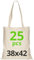 Baumwolltasche 38x42 cm, Packung mit unbedruckten Taschen, lange Träger, widerstandsfähige Stofftaschen, wiederverwendbare Einkaufstasche zum Bedrucken oder Bemalen, 38x42cm, Natur, 25 Stück