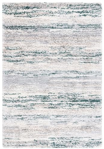 SAFAVIEH Fontana Shag 800 Collection Area Rug - 6'7 x 9', Ivory & Green, Shag & Flokati Design, Ideal for High Traffic Areas in Living Room, Bedroom & Dining Room (FNT842C-6)