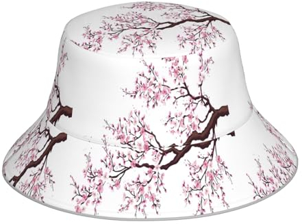 Cherry Blossoms Tree Unisex Doppelseitiger Hut mit reflektierenden Streifen für Outdoor-Aktivitäten Camping Strand Angeln Kleidung Schwarz, Schwarz , One size