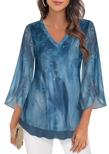 Datuhao Longbluse Damen Elegant Lässig für Leggings, Damen Bluse Tunika 3/4 Arm Bunte Blusen Floral Shirt Formal Blouse for Women Casual Legeres Schicke Oberteile Party Rüschenbluse
