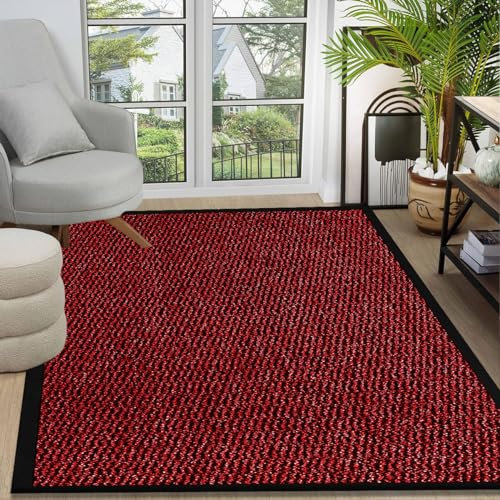 Fit Even Sunny Indoor & Outdoor Rug – Waterproof Anti-Slip Rubber Backed rugs, Large Waterproof Carpet for Outside Floor, Kitchen or Garden - (Red, 120x150 cm)