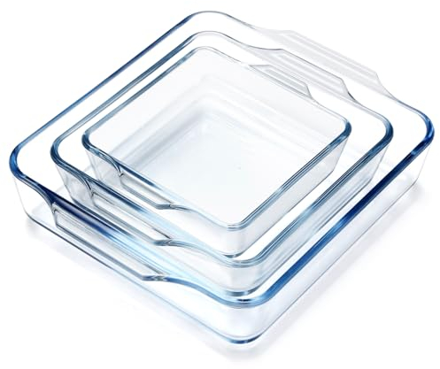 NUTRIUPS Lot de 3 petits plats de cuisson carrés en verre borosilicate résistant au four, 0.4L+0.8L+1.3L