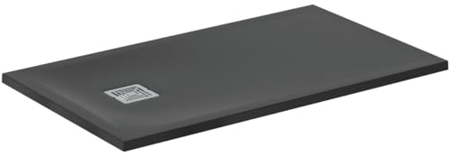 Ideal Standard - Ultra Flat S+, Plato de ducha rectangular ultrafino de resina efecto piedra, 120 x 70 cm, Ideal Solid, desagüe lado corto, negro
