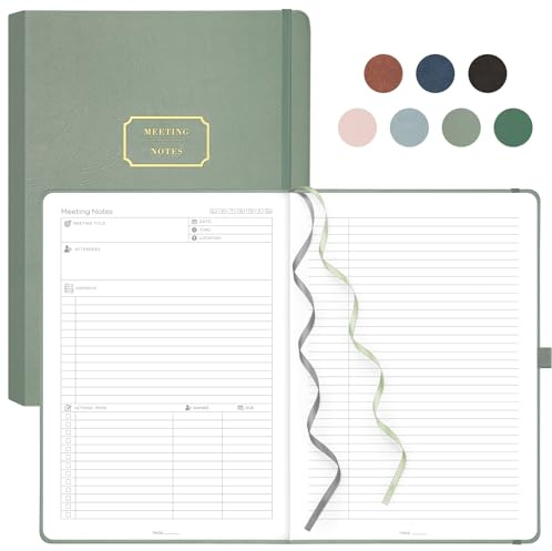 EMSHOI Meeting-Notizbuch für die Arbeit mit Aktionspunkten – 240 Seiten, A4 Business-Planer, PU-Leder Meeting-Protokoll To-Do-Liste Notizbuch Projekt-Notizblock Tagebuch für Frauen und Männer, 21,5 x