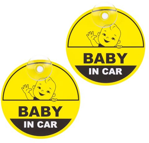 GEEHUA Lot de 2 panneaux d'avertissement de sécurité bébé dans la voiture - 12,7 x 12,7 cm - Avec ventouse - Autocollant pour fenêtre de voiture - Réfléchissant et durable