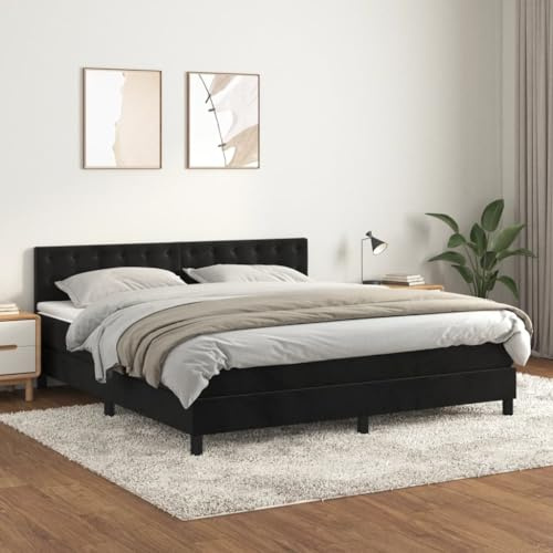 Willood Boxspringbett mit Matratze Schwarz 180x200 cm SamtKnöpfe