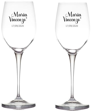 Generico Coppia Bicchieri Personalizzati con Nomi e Data Calici da Drink Spritz Vino Bianco Rosso Dedica Anniversario Amore Brindisi festa degli innamorati Romantici Idea Regalo Compleanno Natale