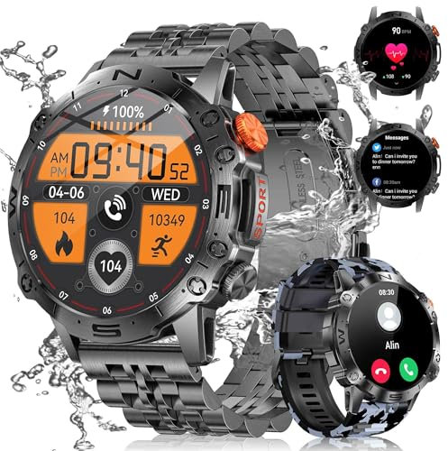 LIGE Montre Connectée Homme, 126 Modes Sportifs, 1.43 AMOLED Smartwatch Bluetooth, 5ATM Étanche Montre Militaire Homme, Pression artérielle/Sommeil/Fréquence Cardiaque Surveillance pour Android iOS