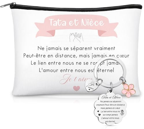 Jadive 2 Pièce Cadeau pour Nièce Tata Trousse à Cosmétiques et Porte Clé Tata E Nièce Cadeau pour Anniversaire Noël Retraite Saint Valentin Fête des Mères