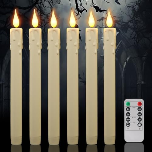Halloween Deko LED Stabkerzen mit Timerfunktion Echtwachskerzen,Led Kerzen mit Fernbedienung Flackernde Flamme,Elektrische Kerzen Flammlose für Weihnachtsdeko,Hochzeit Party Tisch Dekoration (Weiß)