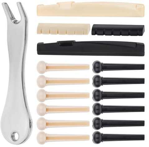 17pcs Acoustic Guitar Pins Acoustic Guitar Bridge Pegs Guitar String Pegs Acoustic Guitar Bridge Saddle Nut Remover Tool Guitar Replacement Parts Acoustic Guitar Bridge Pins Puller Peg Remover