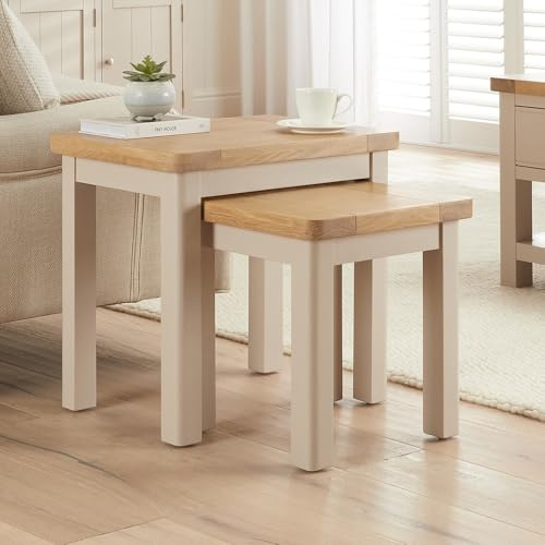 The Furniture Market Marbury Putty Grey | Painted Nest of 2 Side Tables | Wooden Nesting Tables | Country Styling | Space-Saving Design | Living Room | Fully Assembled | H 500 x W 550 x D 400mm