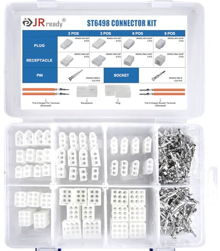 JRready ST6498 Kabel Steckverbinder Kit, Standard.093“ 2/3/6/9 Polig Molex Stecker für Auto 14-20 AWG, 5,03 mm Pitch, Verbindungskabel für Motorrad, Fahrrad, Auto, Boote (Weiß)