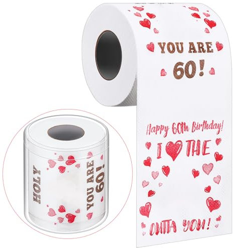 Clabby Lustige Streich-Toilettenpapier-Geburtstagsgeschenke für Frauen und Männer Lustiges Toilettenpapier zum Geburtstag Ideen Scherzgeschenk für Freunde Geburtstag Party Dekorationen(60. Geburtstag)