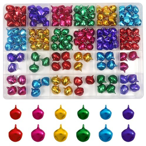 TOAOB 162 Pezzi Campanellino Colorati di Natale Campanelle Colorato in 6 Colori in Metallo Jingle Bells per Animali Decorazione per Feste di Natale Artigianato 12mm e 14mm